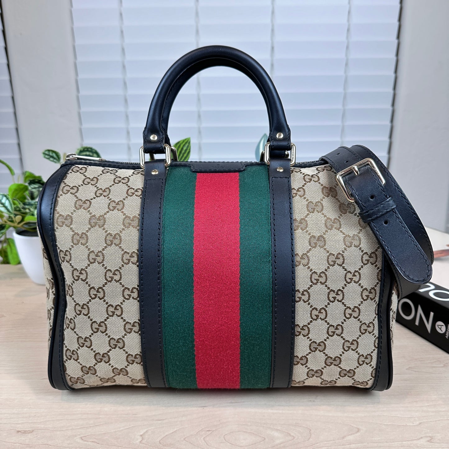 Gucci Original Boston Web  Black Leather