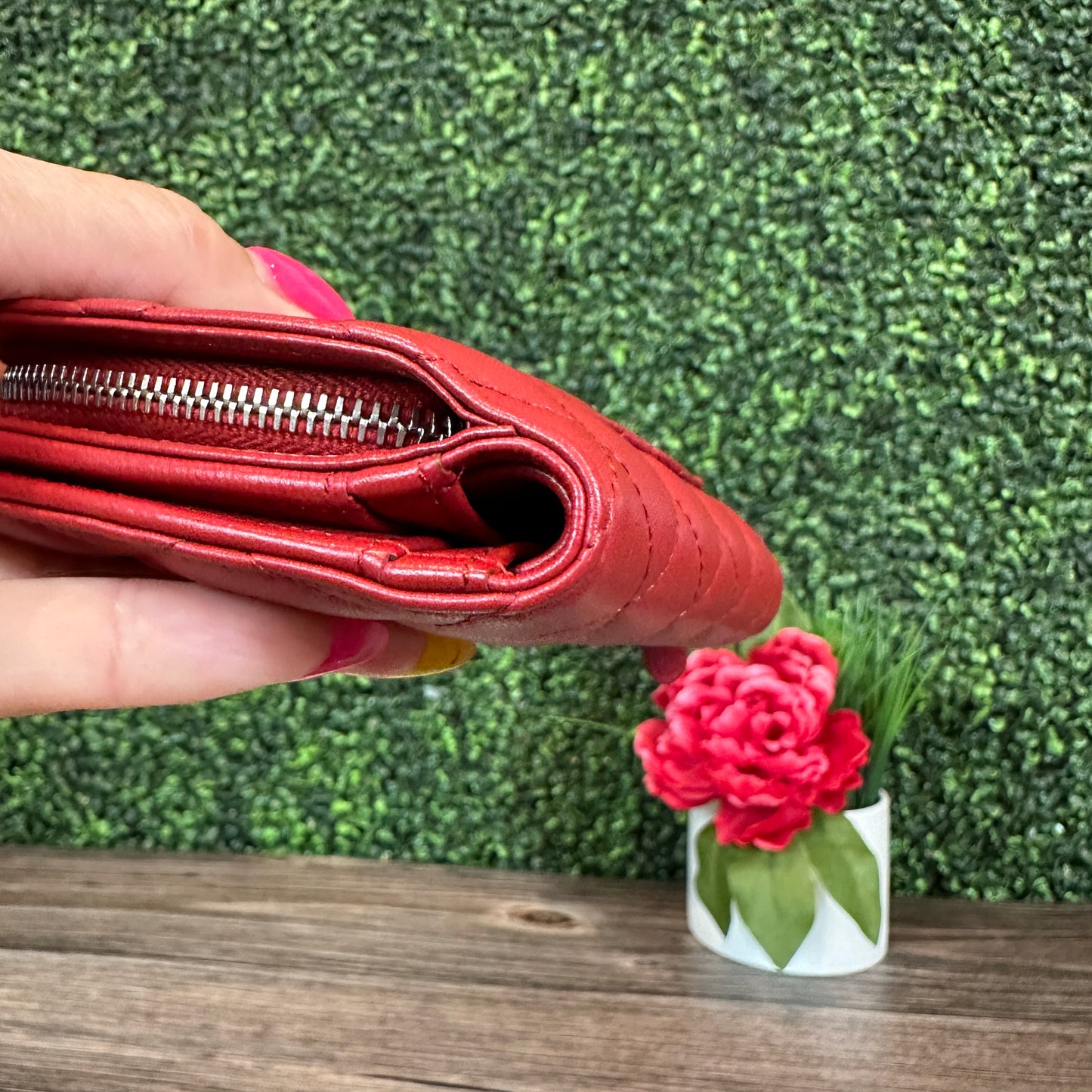 Chanel Red Quilted Leather CC French Wallet