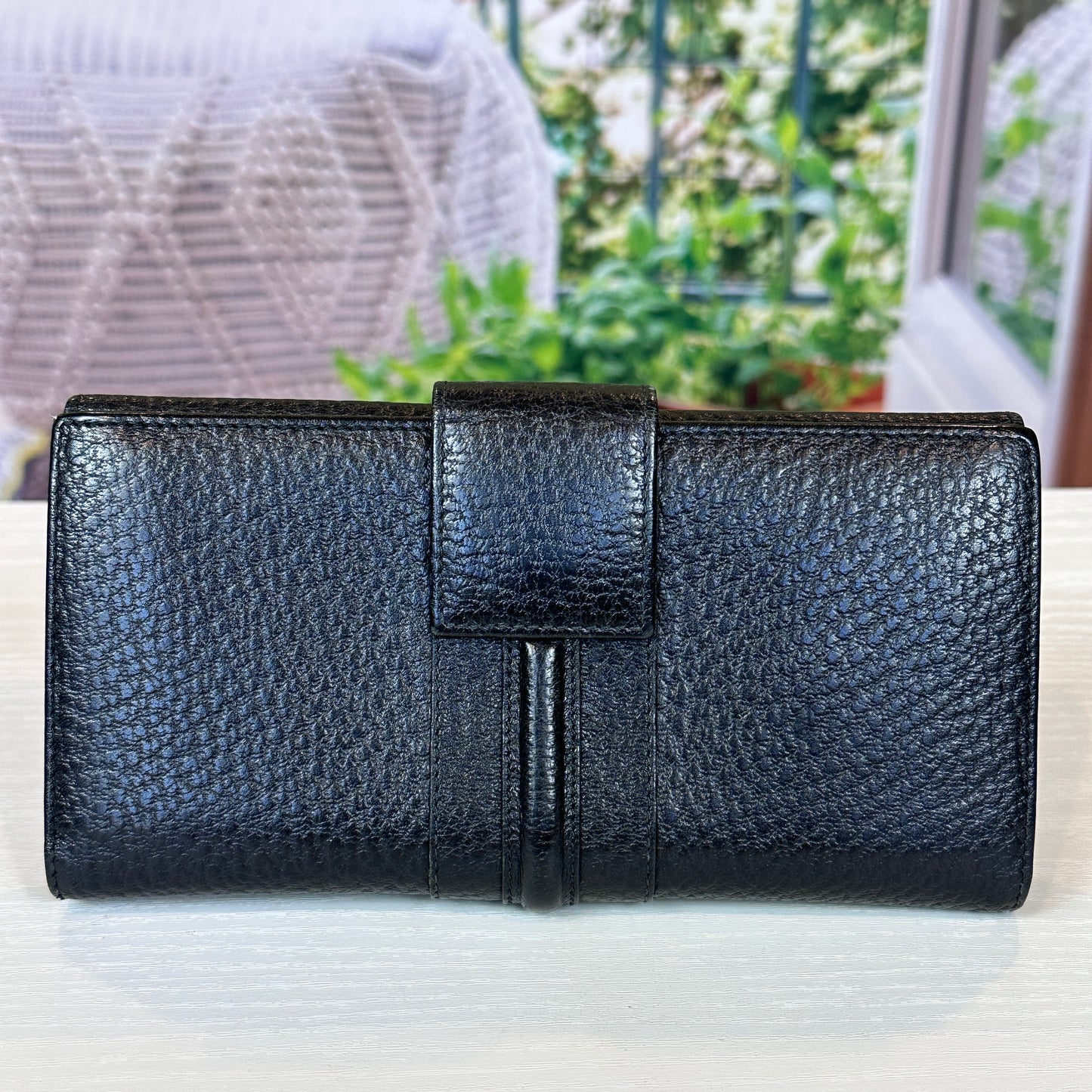 Gucci Junco Black Leather Folio Long Wallet
