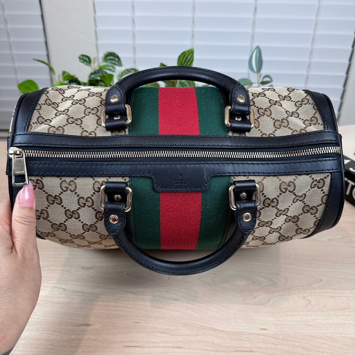 Gucci Original Boston Web  Black Leather