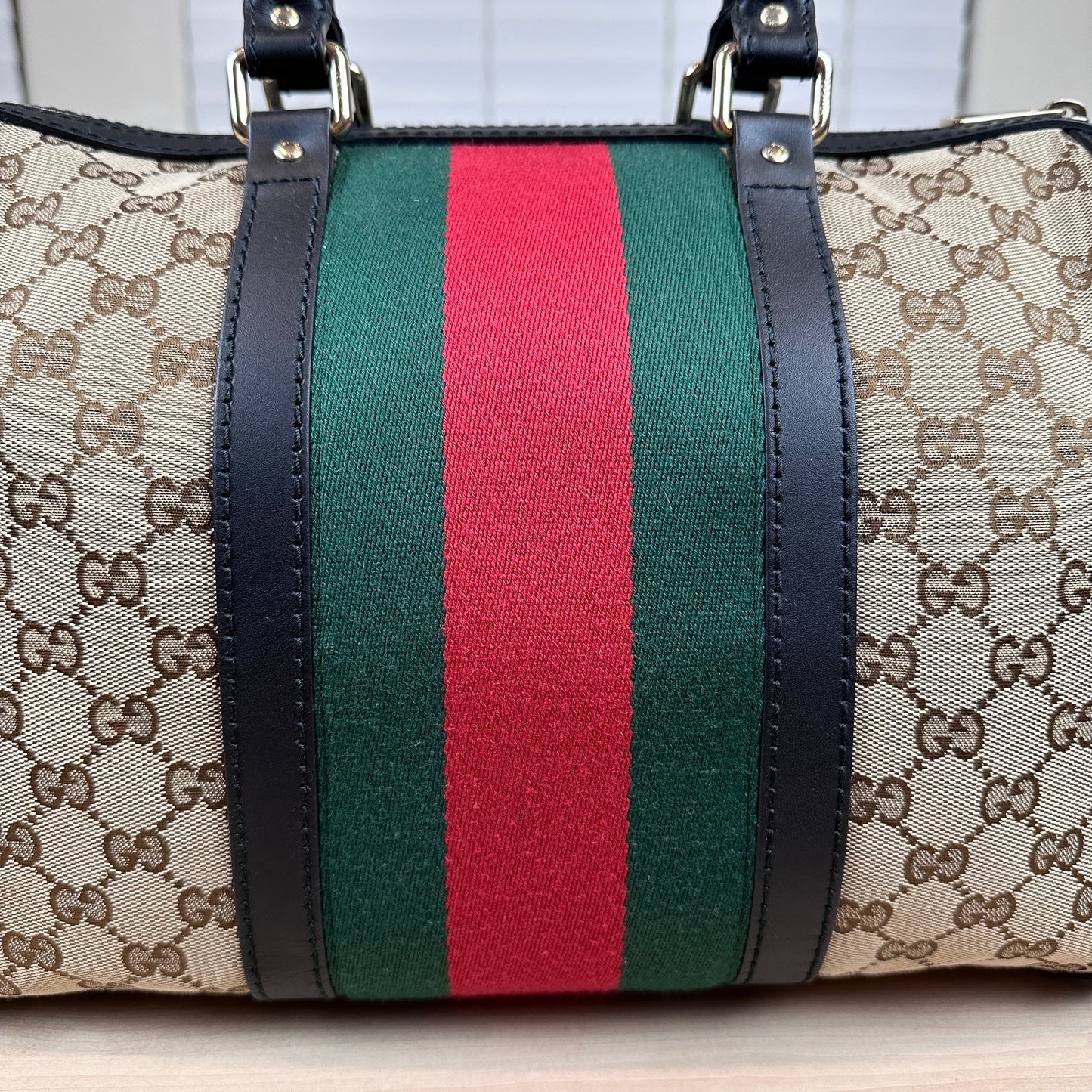 Gucci Original Boston Web  Black Leather