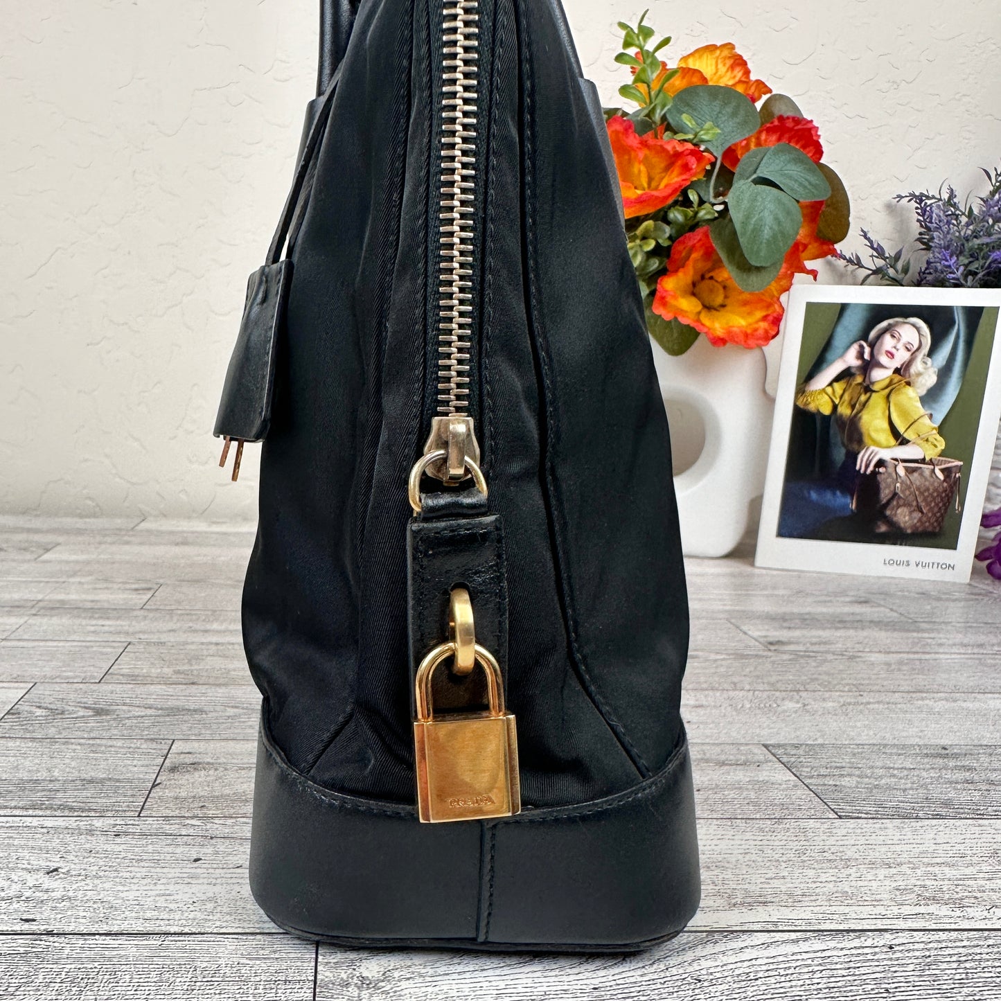 Prada Tessuto Nylon Calfskin Tote Black