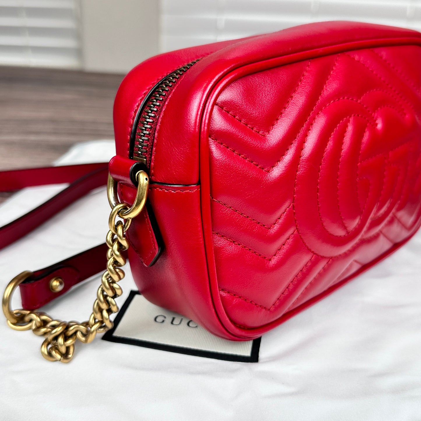Gucci Calfskin Matelasse Mini GG Marmont Bag Red