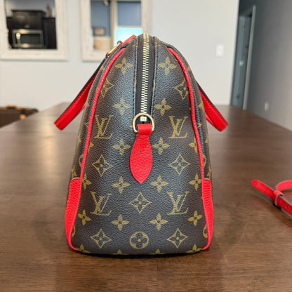 Retiro NM 2-Way Bag in Coquelicot Leather and
Monogram Canvas