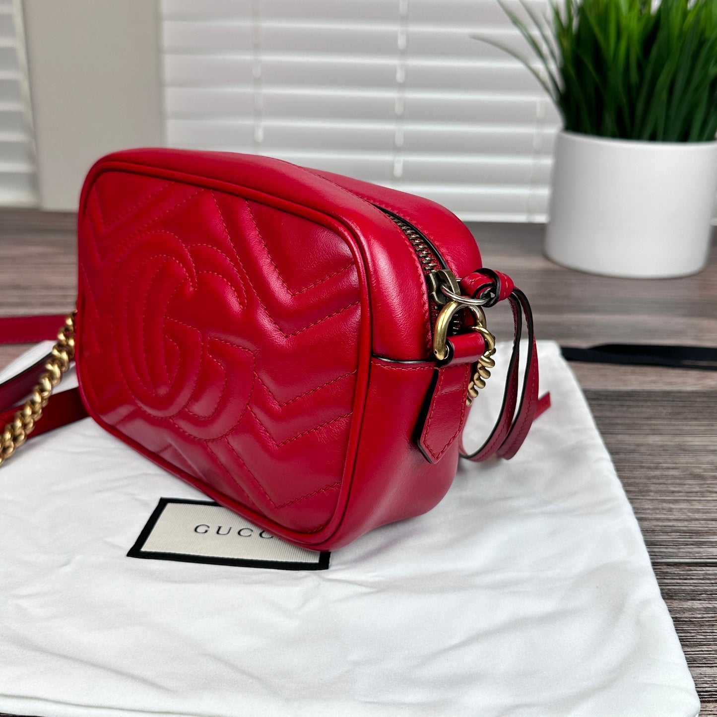 Gucci Calfskin Matelasse Mini GG Marmont Bag Red