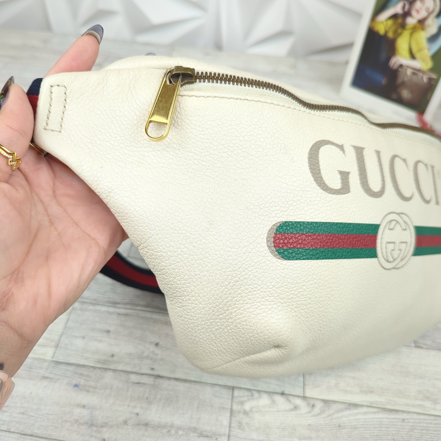 Gucci Large White Logo Print Bum Bag