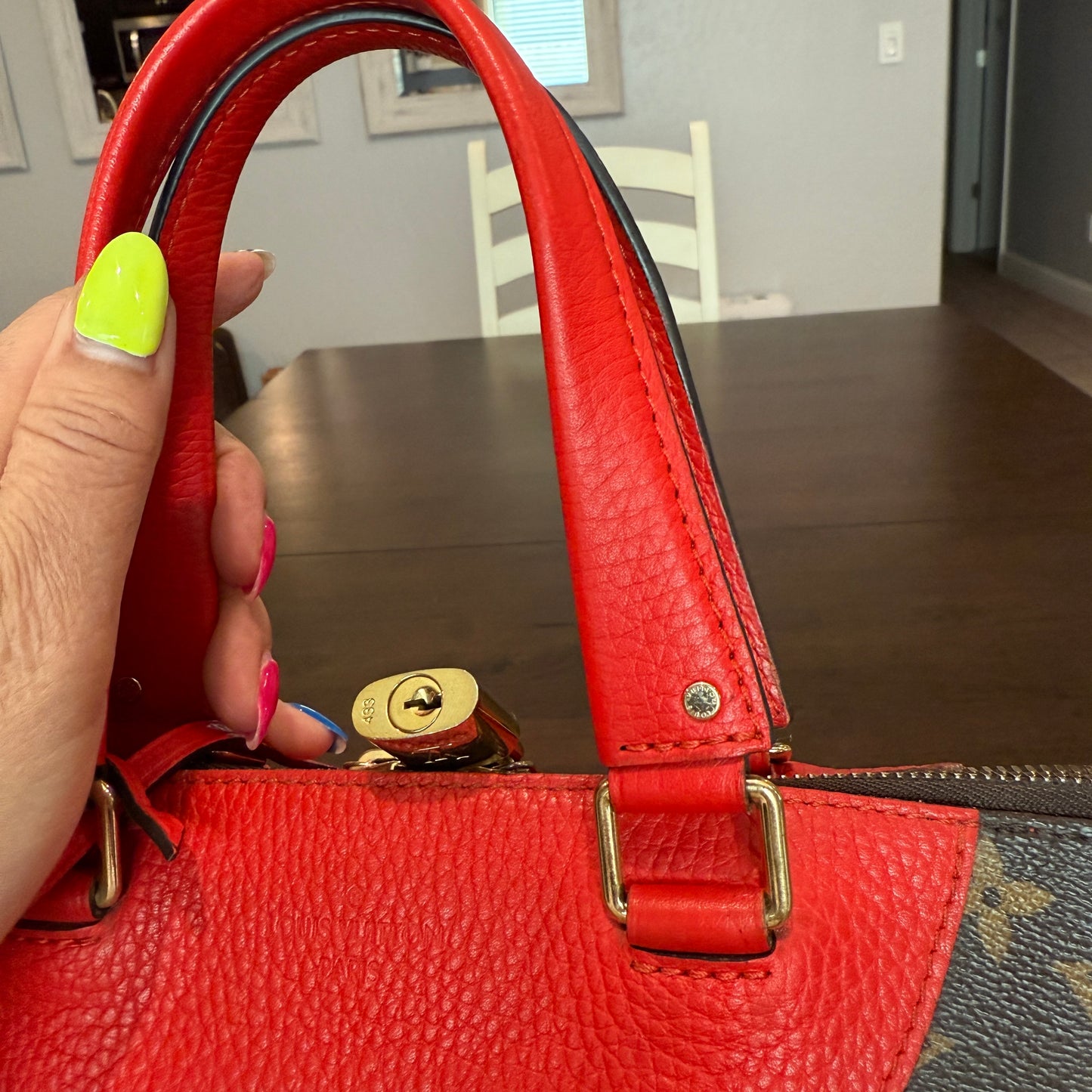 Retiro NM 2-Way Bag in Coquelicot Leather and
Monogram Canvas