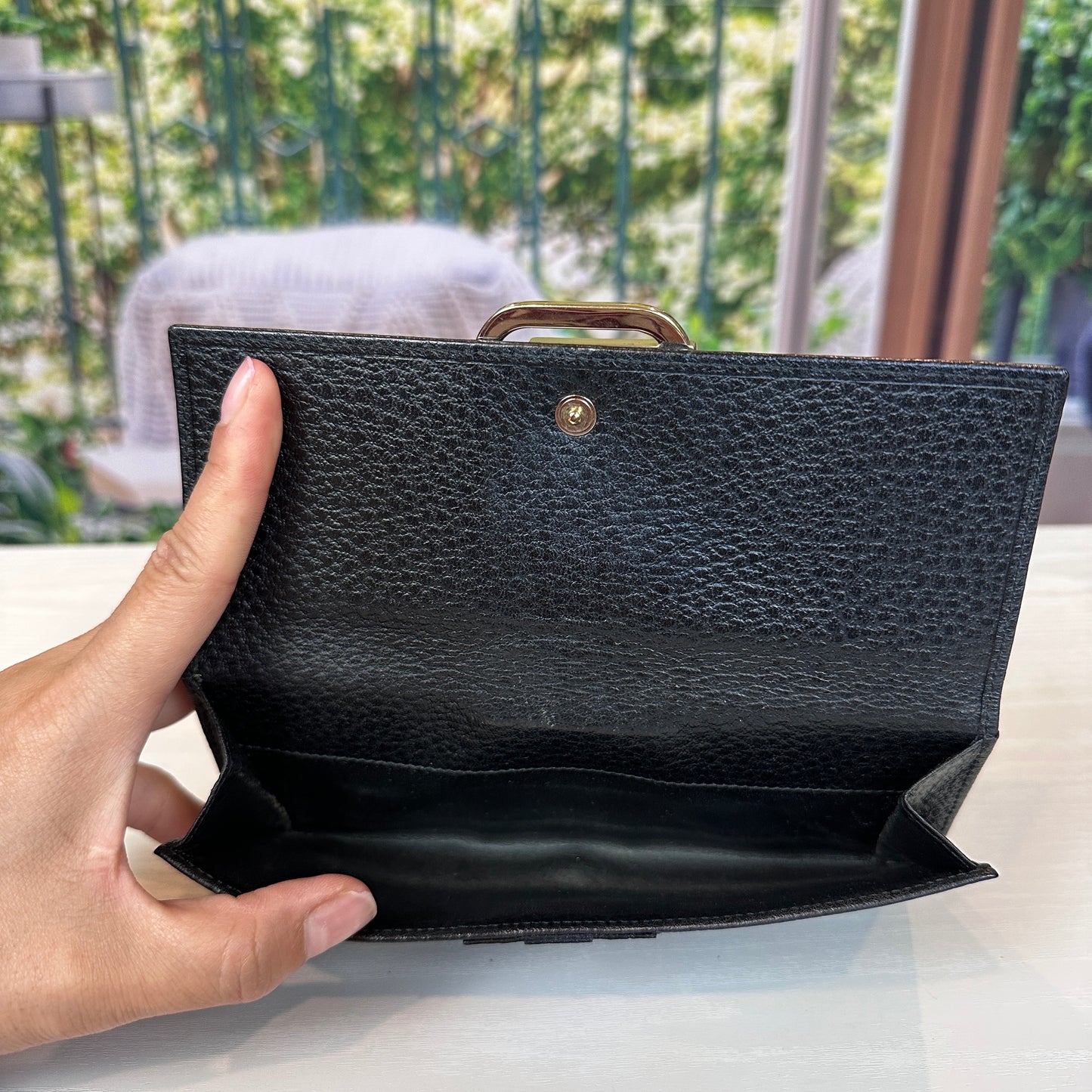 Gucci Junco Black Leather Folio Long Wallet