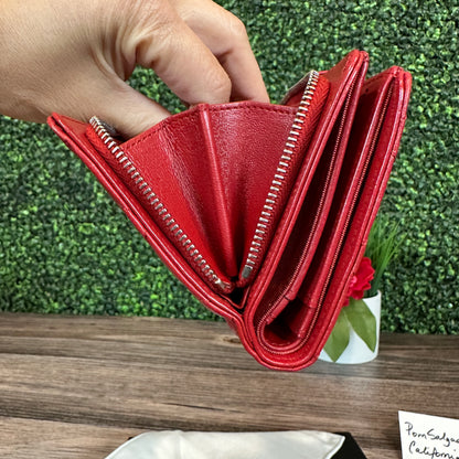Chanel Red Quilted Leather CC French Wallet
