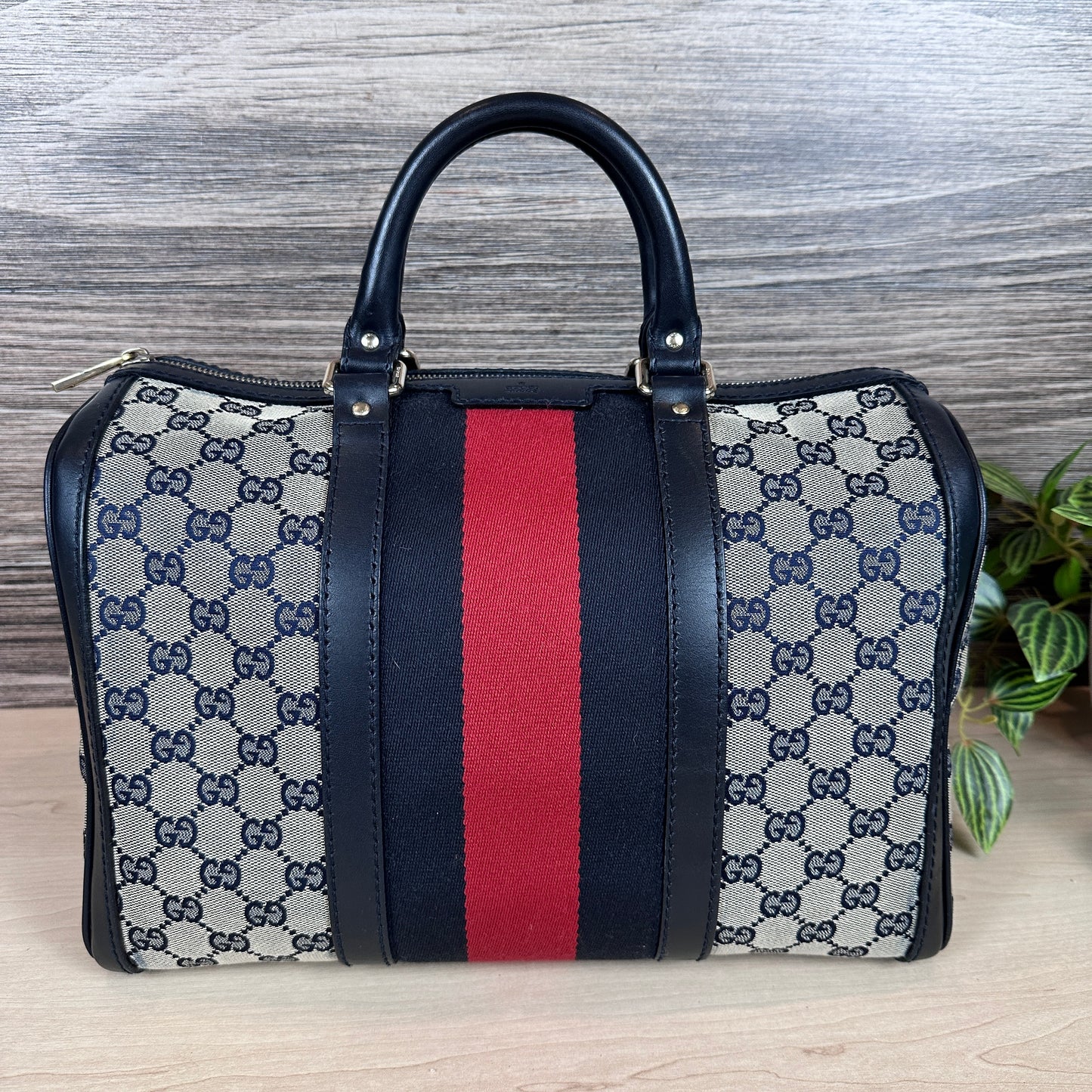Gucci Original GG Canvas Medium Boston Bag Navy Blue