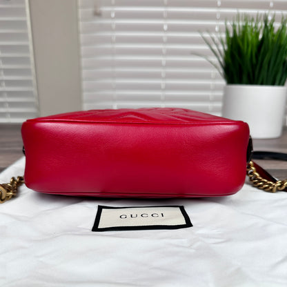 Gucci Calfskin Matelasse Mini GG Marmont Bag Red