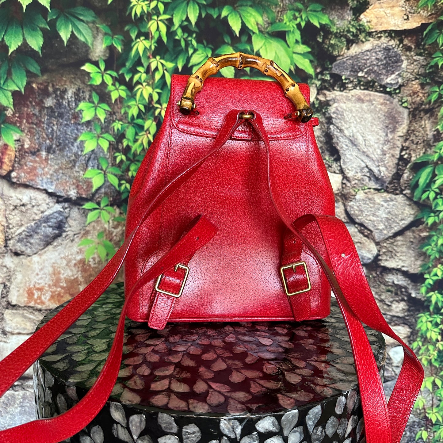 Gucci Red Bamboo Leather  Backpack