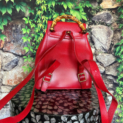 Gucci Red Bamboo Leather  Backpack
