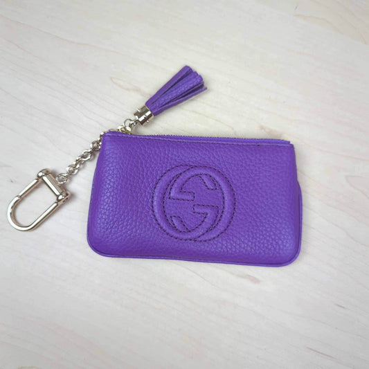 Gucci Purple Pebbled Calfskin Soho Key Case