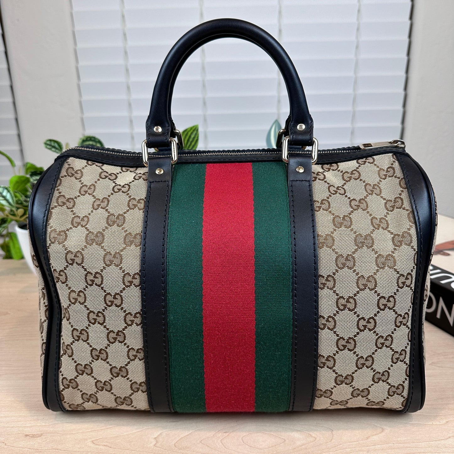 Gucci Original Boston Web  Black Leather