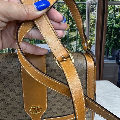 Gucci Micro GG Brown Coated Canvas Flap Crossbody Bag