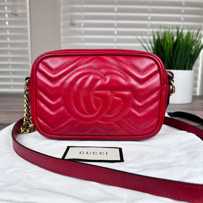Gucci Calfskin Matelasse Mini GG Marmont Bag Red
