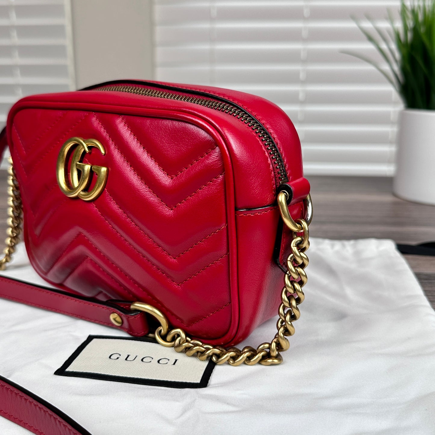 Gucci Calfskin Matelasse Mini GG Marmont Bag Red