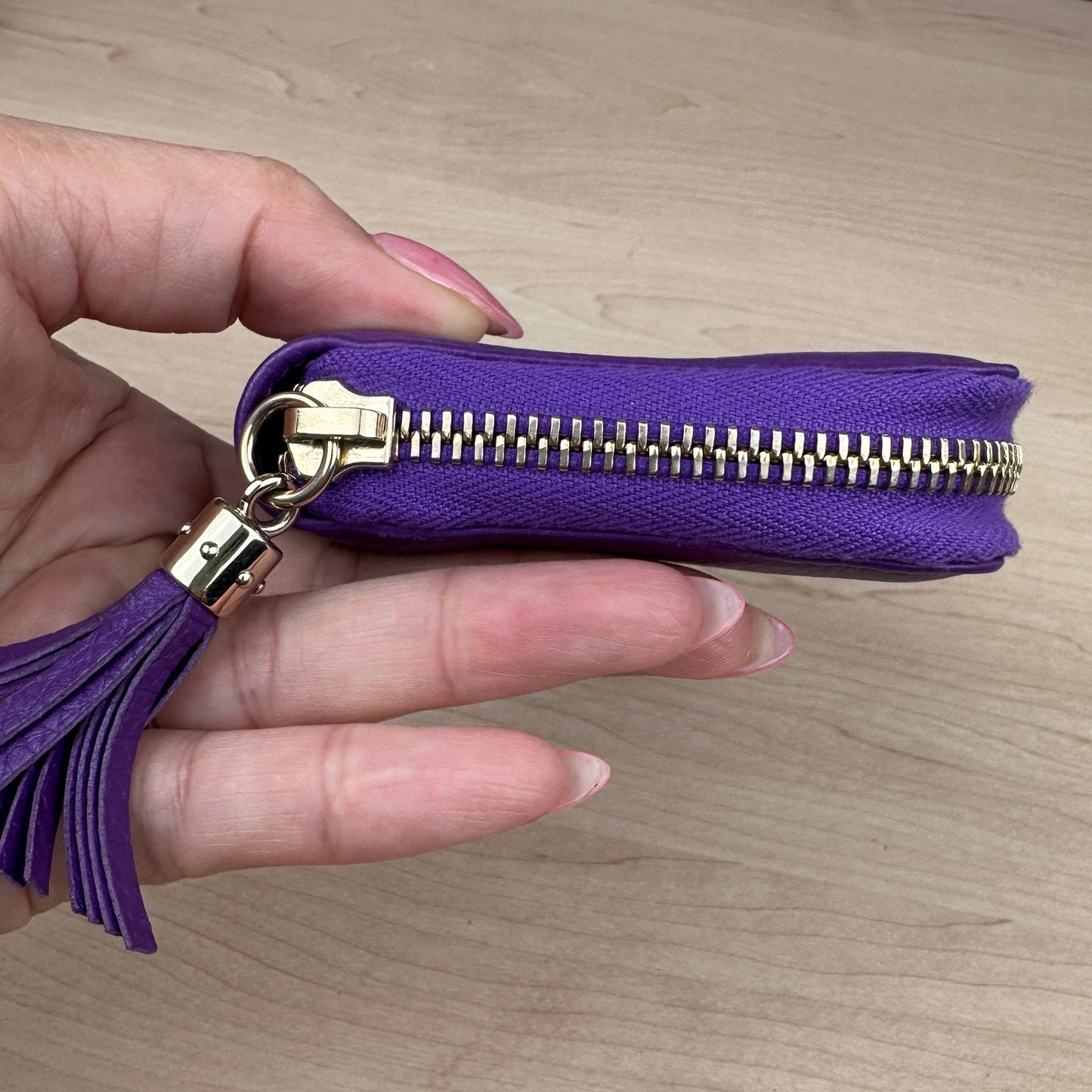 Gucci Purple Pebbled Leather Soho Zippy Compact Wallet