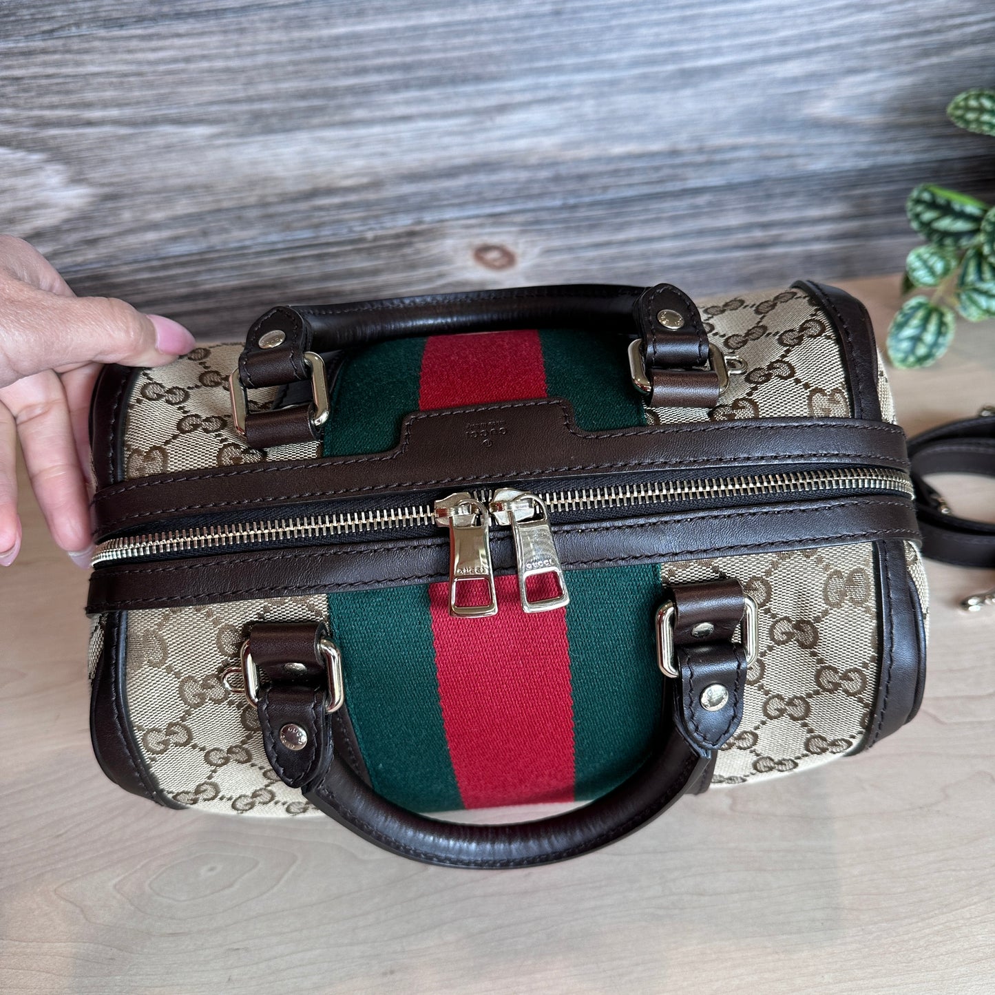 Gucci Original GG Small Boston Vintage Web Dark Brown