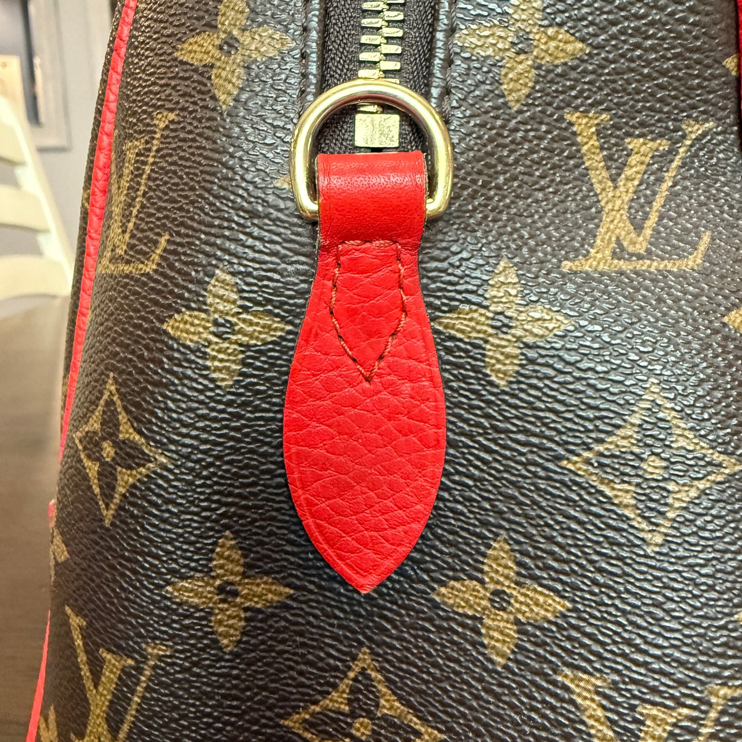 Retiro NM 2-Way Bag in Coquelicot Leather and
Monogram Canvas