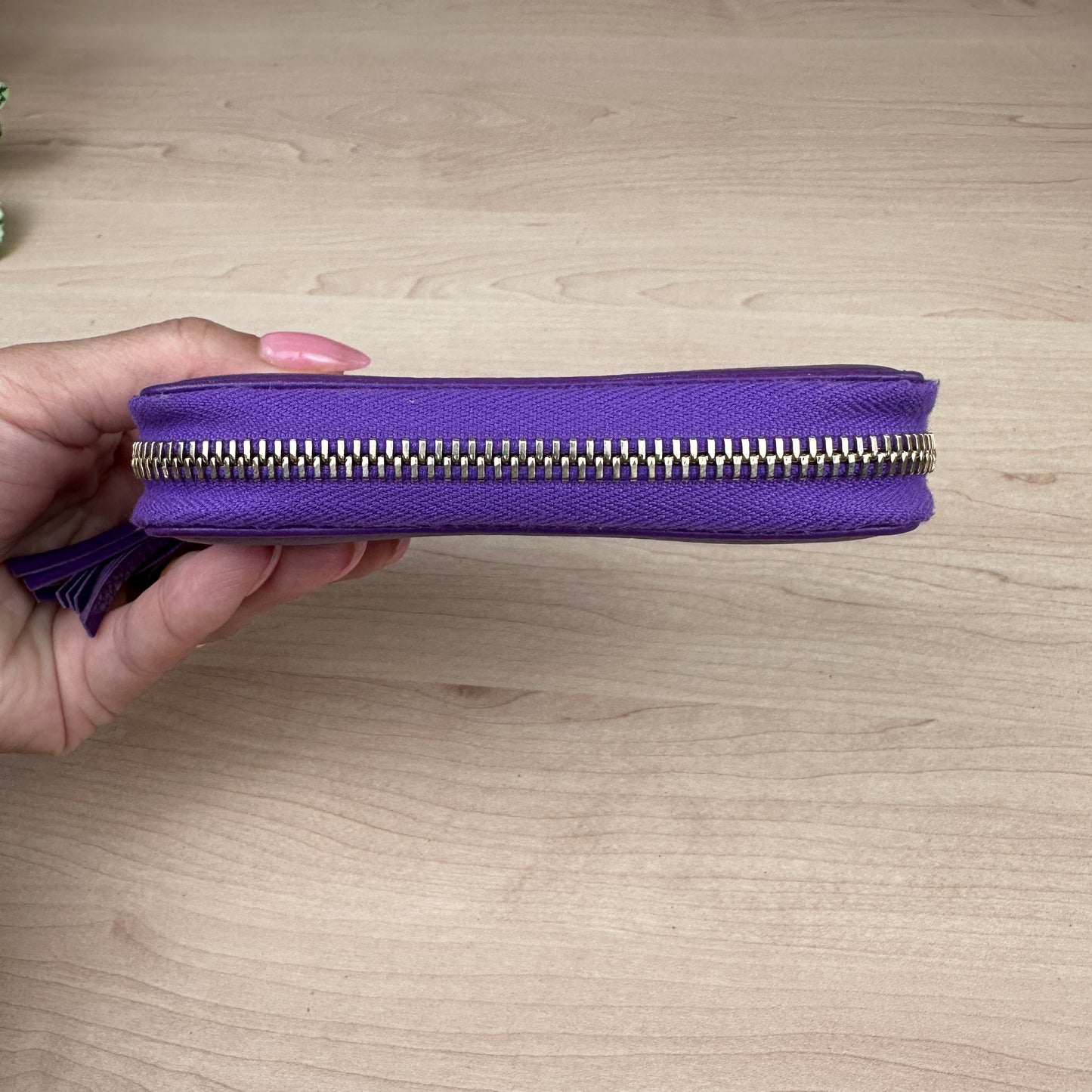 Gucci Purple Pebbled Leather Soho Zippy Compact Wallet