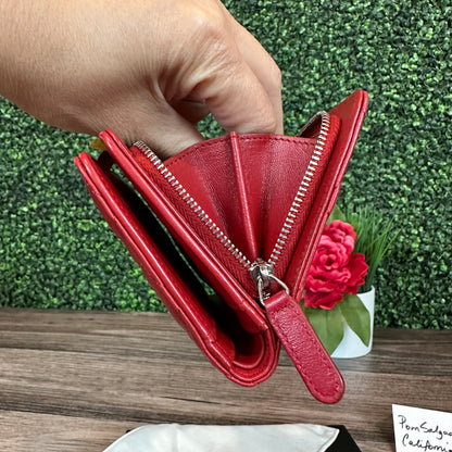 Chanel Red Quilted Leather CC French Wallet