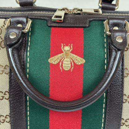 Gucci Vintage Bee Web Boston Bag Dark Brown