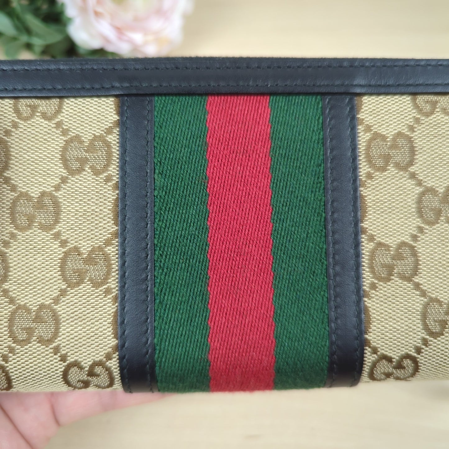 Gucci Original GG Web Zip Around Wallet