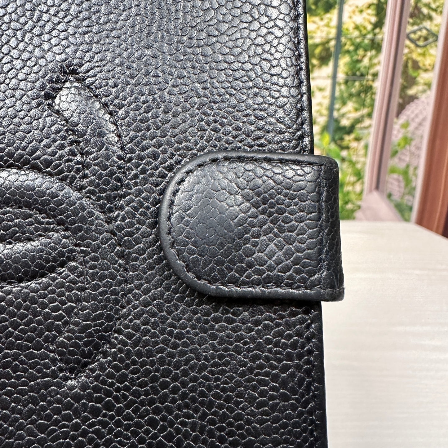 Chanel Black Caviar Leather Vintage Timeless CC French Wallet