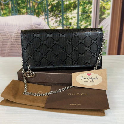 Gucci Black GG Imprime Coated Canvas Wallet on Chain