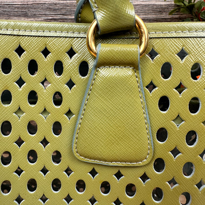 Prada Pistachio Green Saffiano Peforated Handbag