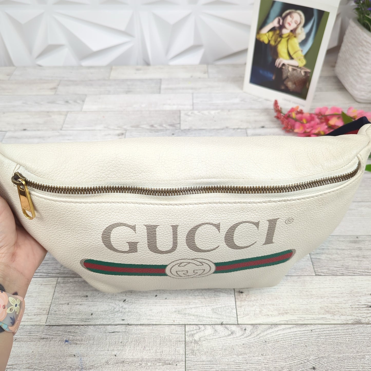 Gucci Large White Logo Print Bum Bag