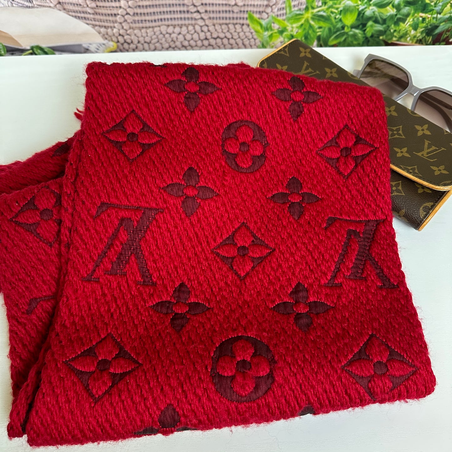 Louis Vuitton Logomania Scarf Red