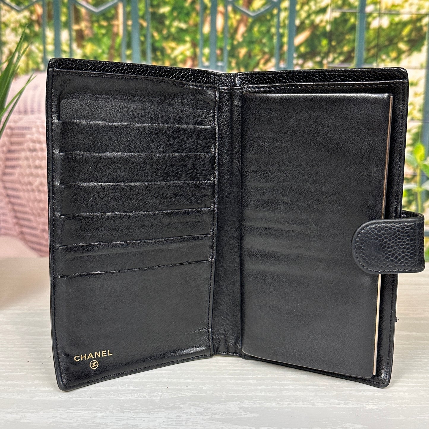 Chanel Black Caviar Leather Vintage Timeless CC French Wallet