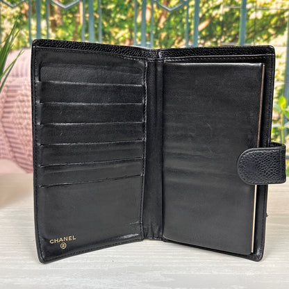 Chanel Black Caviar Leather Vintage Timeless CC French Wallet