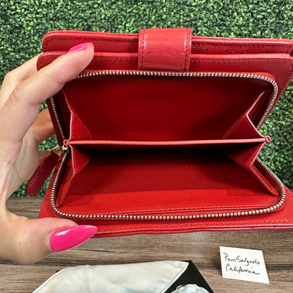 Chanel Red Quilted Leather CC French Wallet