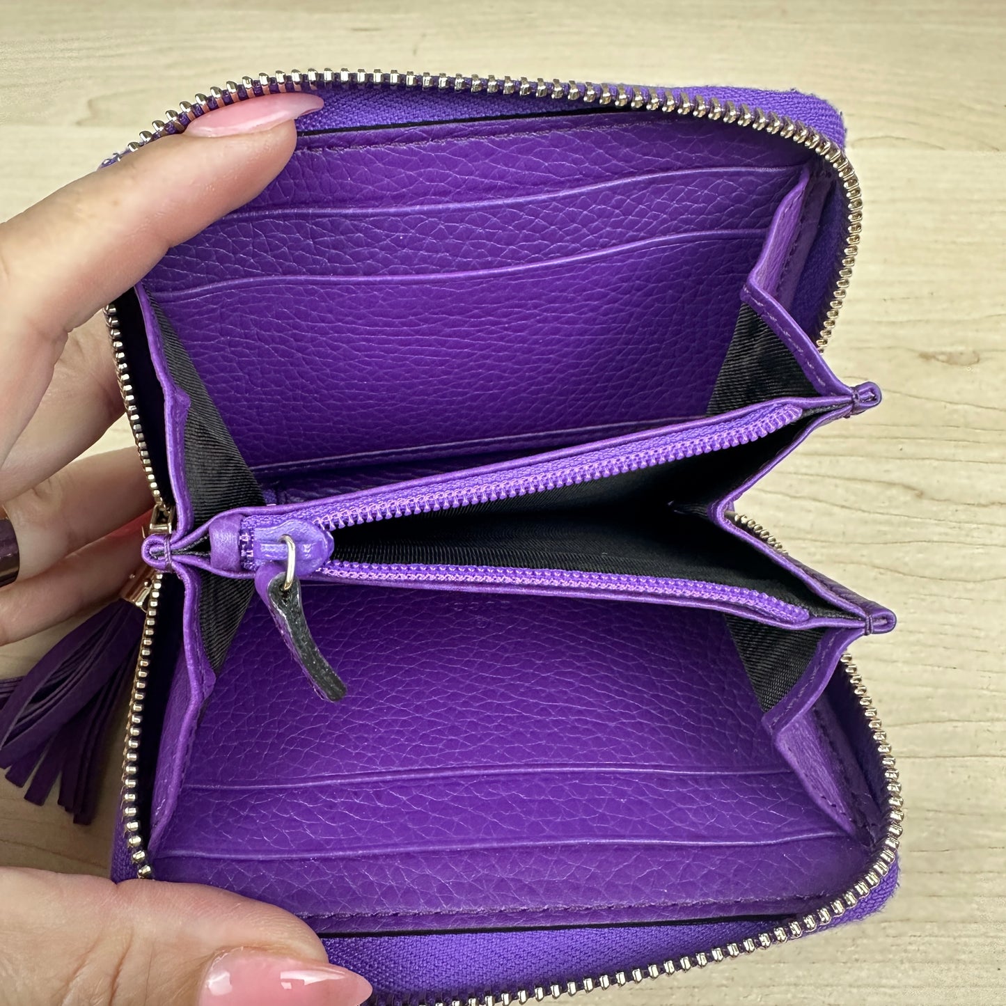 Gucci Purple Pebbled Leather Soho Zippy Compact Wallet
