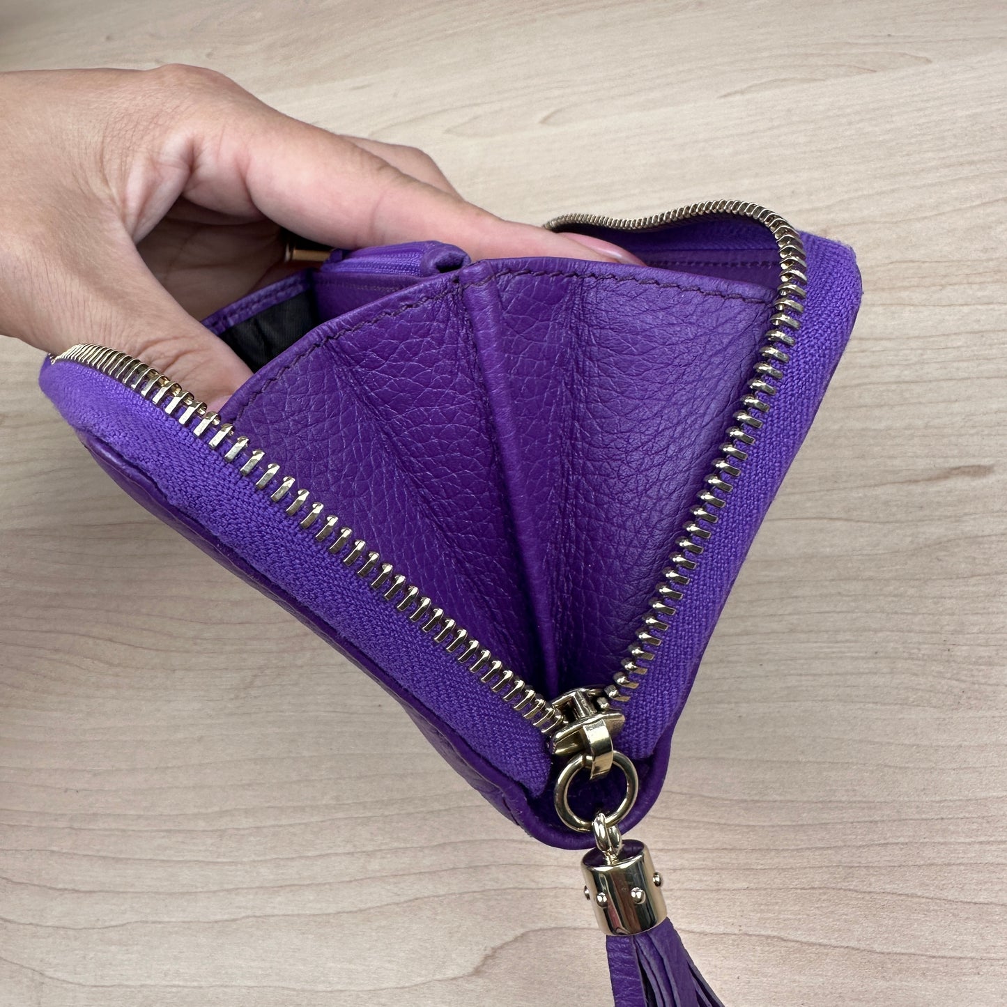 Gucci Purple Pebbled Leather Soho Zippy Compact Wallet