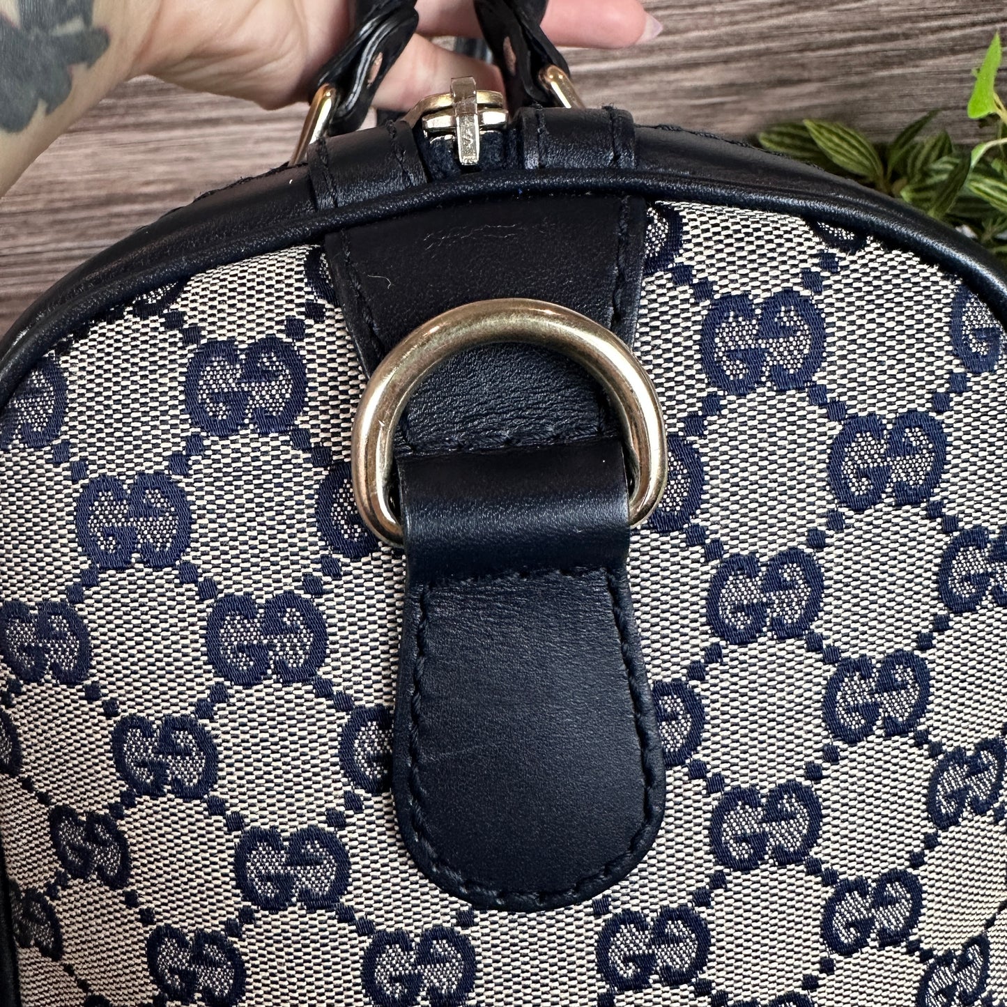 Gucci Original GG Canvas Medium Boston Bag Navy Blue