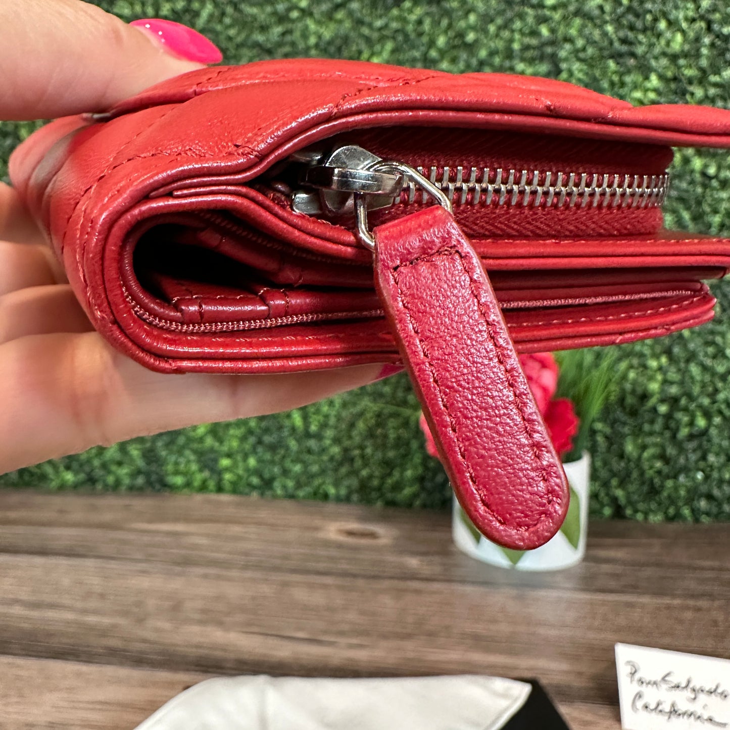 Chanel Red Quilted Leather CC French Wallet