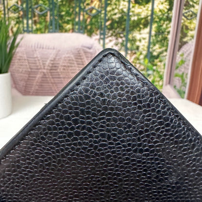 Chanel Black Caviar Leather Vintage Timeless CC French Wallet