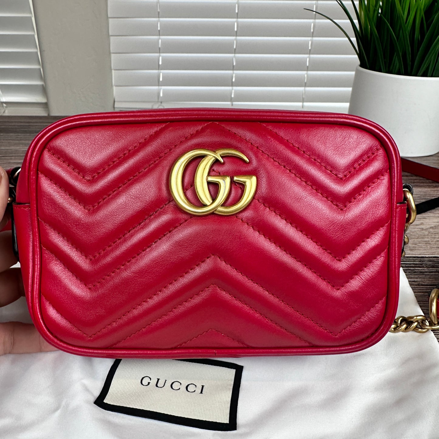 Gucci Calfskin Matelasse Mini GG Marmont Bag Red