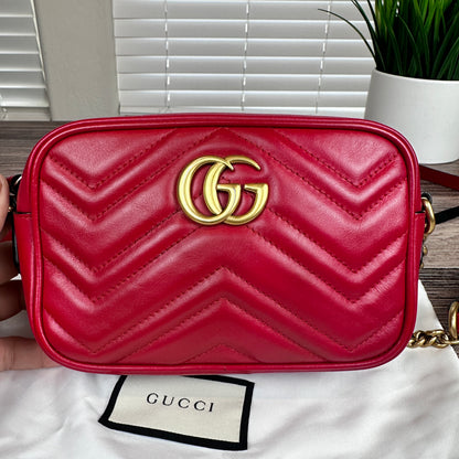 Gucci Calfskin Matelasse Mini GG Marmont Bag Red