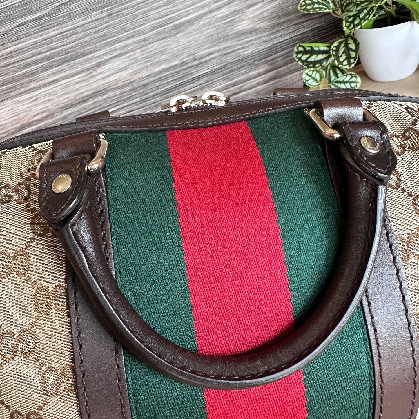 Gucci Original GG Small Boston Vintage Web Dark Brown