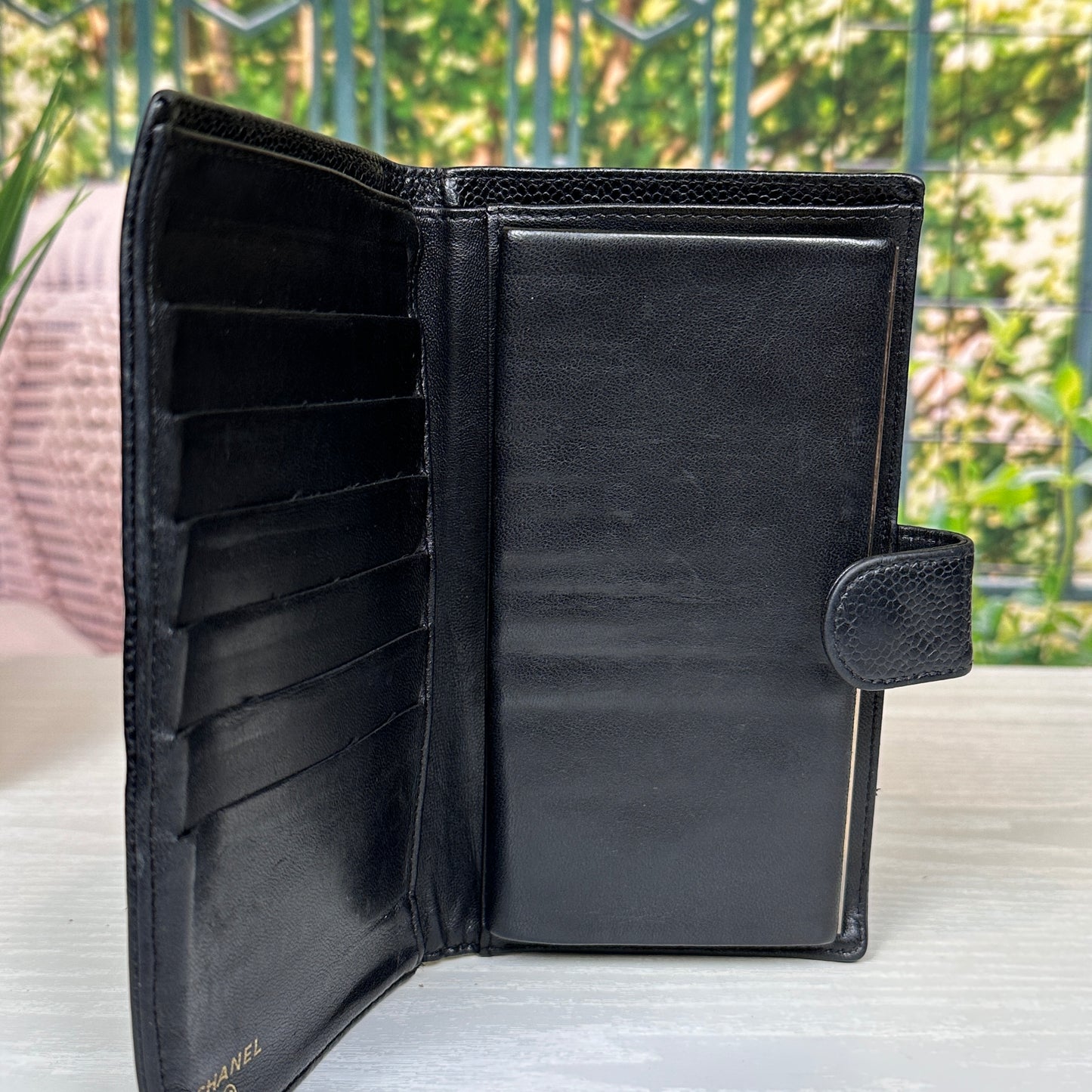 Chanel Black Caviar Leather Vintage Timeless CC French Wallet