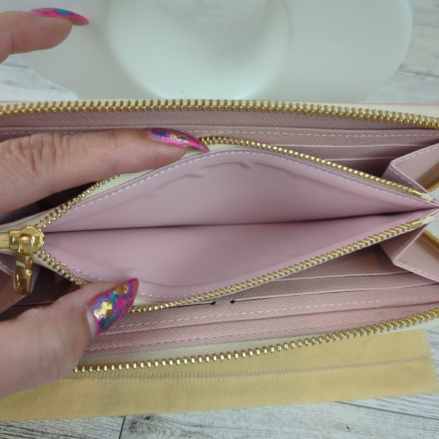 Damier Azur Studded Clemence Wallet Rose Ballerine
