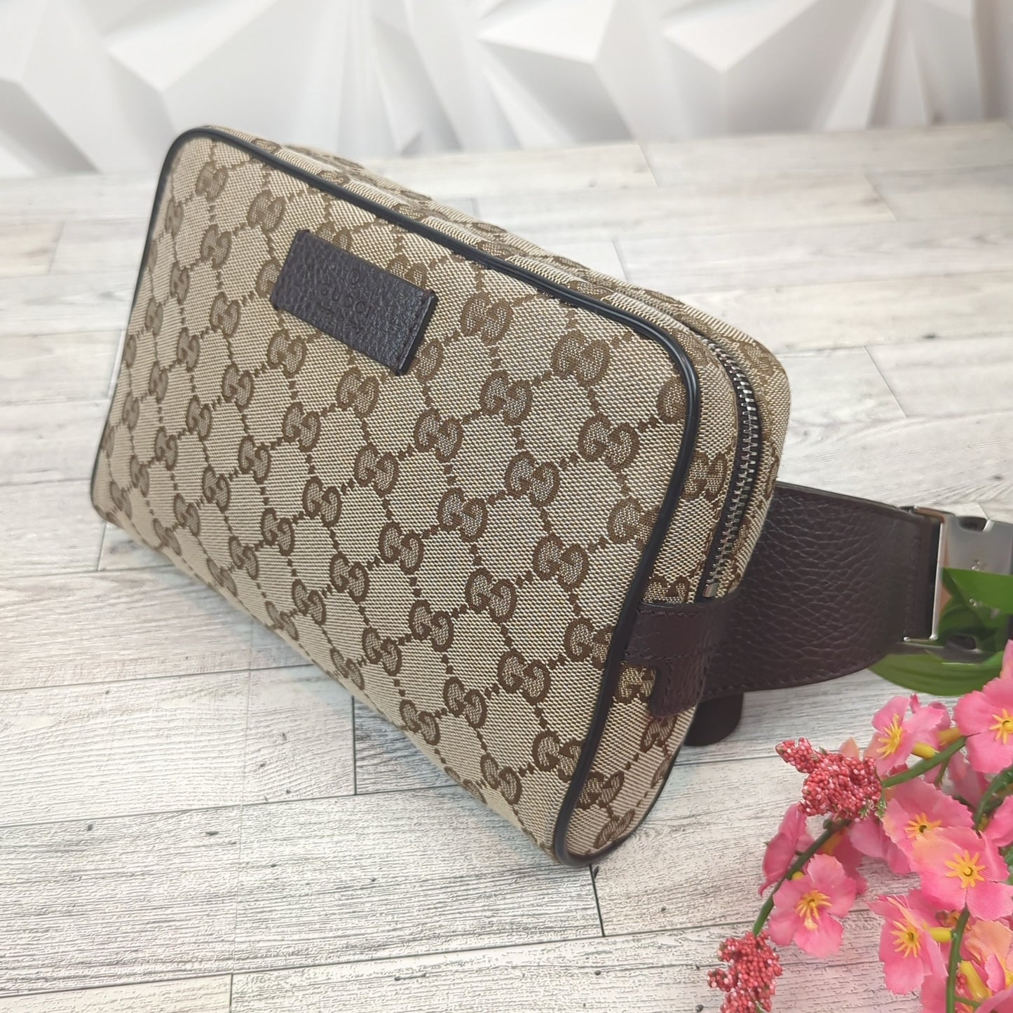 Gucci Original Monogram Belt Bag Dark Brown