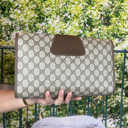 Gucci Brown GG Supreme Web Clutch Bag