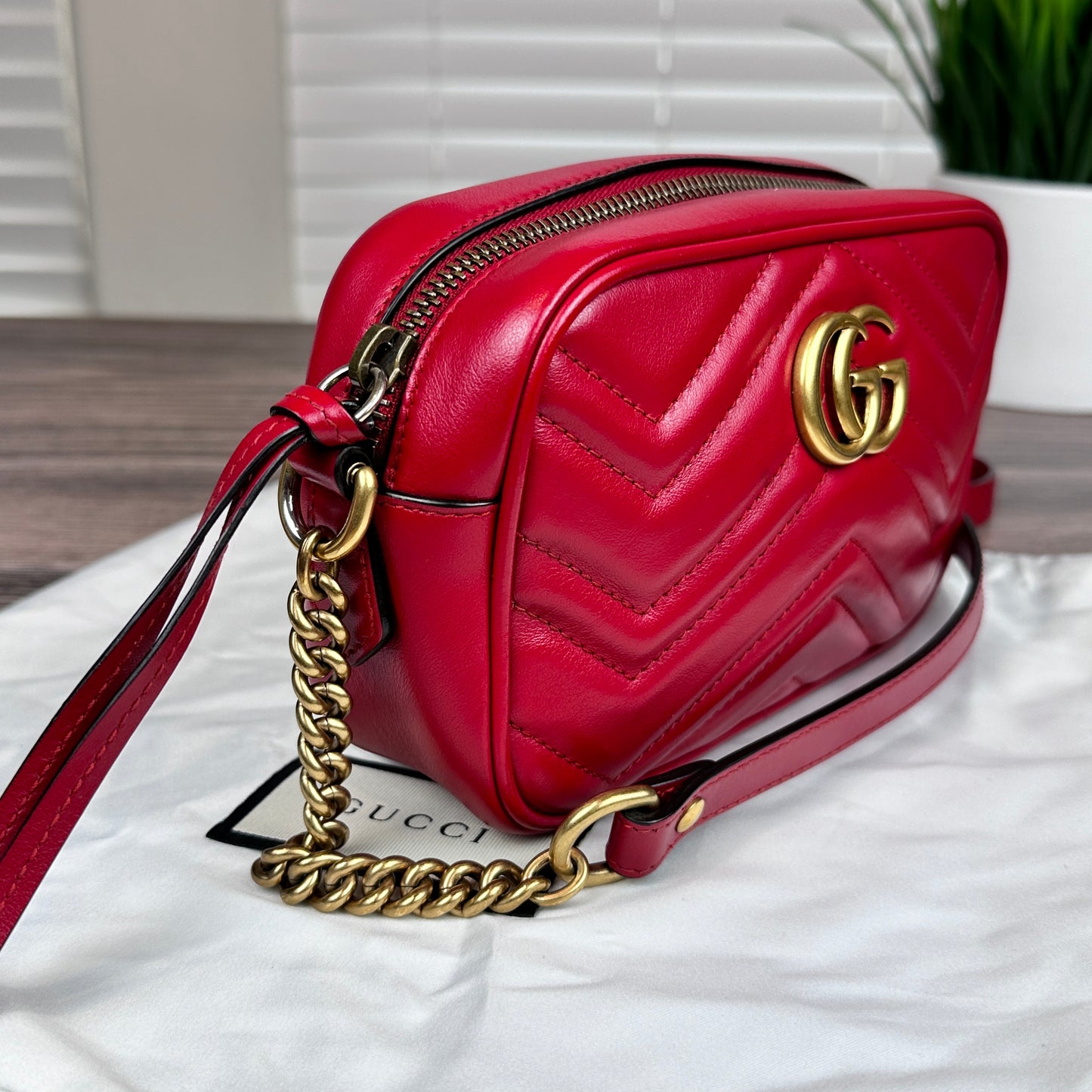 Gucci Calfskin Matelasse Mini GG Marmont Bag Red